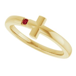 14K Yellow Gold Natural Ruby Youth Sideways Cross Ring