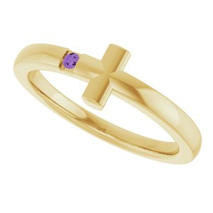 14K Yellow Gold Natural Amethyst Youth Sideways Cross Ring