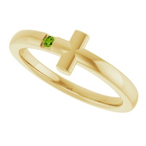 14K Yellow Gold Natural Peridot Youth Sideways Cross Ring