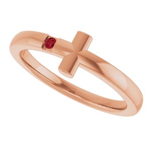 14K Rose Gold Natural Ruby Youth Sideways Cross Ring
