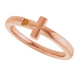14K Rose Gold Natural Citrine Youth Sideways Cross Ring