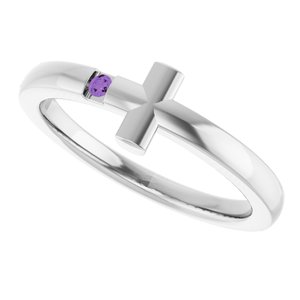 Sterling Silver Youth Imitation Amethyst Sideways Cross Ring
