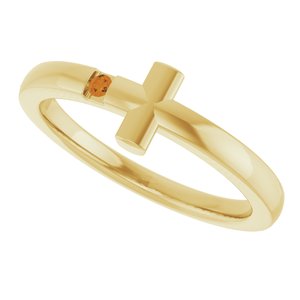 14K Yellow Gold Natural Citrine Youth Sideways Cross Ring