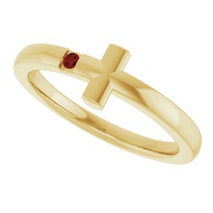 14K Yellow Gold Natural Mozambique Garnet Youth Sideways Cross Ring