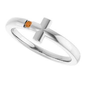 Sterling Silver Youth Imitation Citrine Sideways Cross Ring