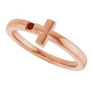 14K Rose Gold Natural Mozambique Garnet Youth Sideways Cross Ring