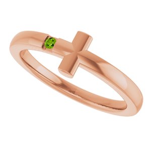 14K Rose Gold Natural Peridot Youth Sideways Cross Ring