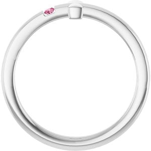 14K White Gold Natural Pink Tourmaline Youth Sideways Cross Ring