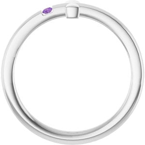 14K White Gold Natural Amethyst Youth Sideways Cross Ring