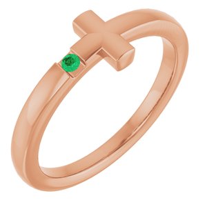 14K Rose Gold Lab-Grown Emerald Youth Sideways Cross Ring