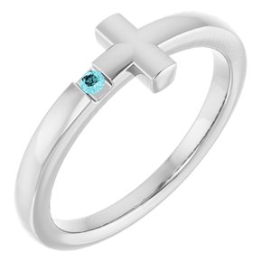 Sterling Silver Youth Imitation Blue Zircon Sideways Cross Ring