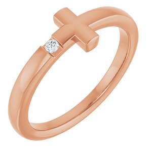 14K Rose Gold Natural White Sapphire Youth Sideways Cross Ring