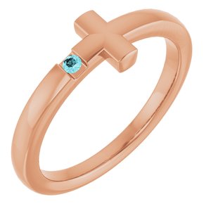 14K Rose Gold Natural Blue Zircon Youth Sideways Cross Ring