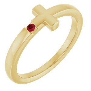 14K Yellow Gold Natural Ruby Youth Sideways Cross Ring