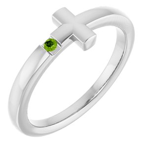 Sterling Silver Youth Imitation Peridot Sideways Cross Ring