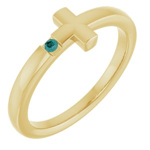 14K Yellow Gold Natural Alexandrite Youth Sideways Cross Ring