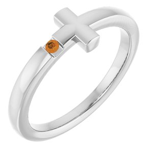 14K White Gold Natural Citrine Youth Sideways Cross Ring