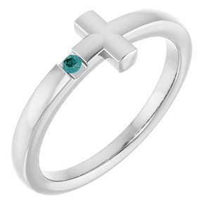 14K White Gold Natural Alexandrite Youth Sideways Cross Ring