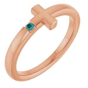 14K Rose Gold Natural Alexandrite Youth Sideways Cross Ring