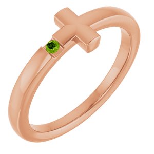 14K Rose Gold Natural Peridot Youth Sideways Cross Ring