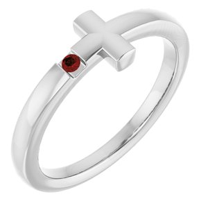 Sterling Silver Youth Imitation Garnet Sideways Cross Ring
