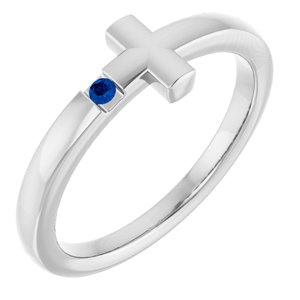 14K White Gold Natural Blue Sapphire Youth Sideways Cross Ring