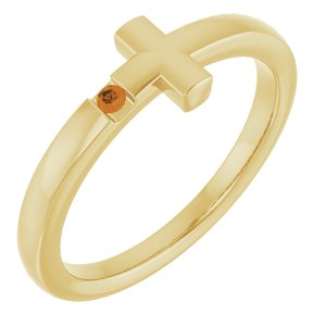 14K Yellow Gold Natural Citrine Youth Sideways Cross Ring