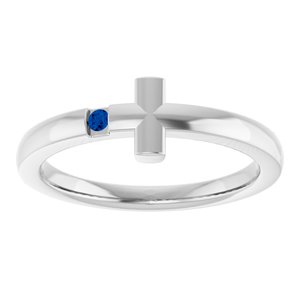 14K White Gold Natural Blue Sapphire Youth Sideways Cross Ring