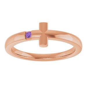 14K Rose Gold Natural Amethyst Youth Sideways Cross Ring