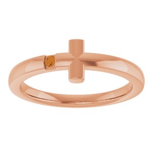 14K Rose Gold Natural Citrine Youth Sideways Cross Ring