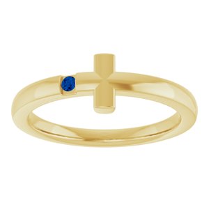 14K Yellow Gold Natural Blue Sapphire Youth Sideways Cross Ring