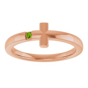 14K Rose Gold Natural Peridot Youth Sideways Cross Ring