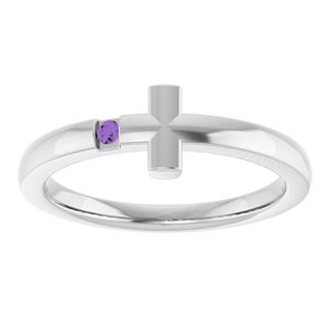 Sterling Silver Youth Imitation Amethyst Sideways Cross Ring