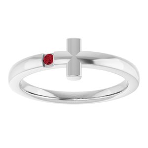 14K White Gold Natural Ruby Youth Sideways Cross Ring