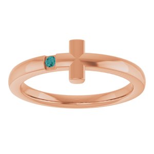 14K Rose Gold Natural Alexandrite Youth Sideways Cross Ring