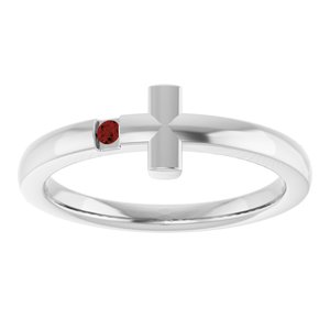 Sterling Silver Youth Imitation Garnet Sideways Cross Ring