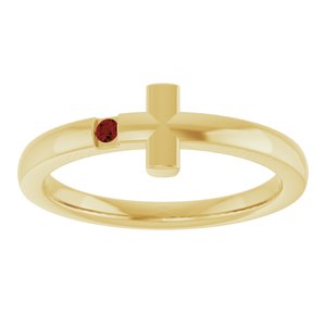 14K Yellow Gold Natural Mozambique Garnet Youth Sideways Cross Ring