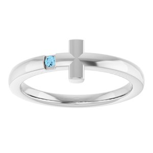 Sterling Silver Youth Imitation Aquamarine Sideways Cross Ring