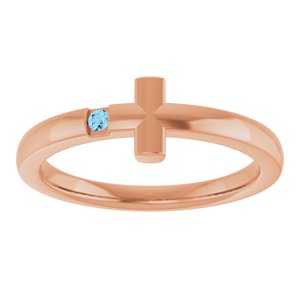 14K Rose Gold Natural Aquamarine Youth Sideways Cross Ring