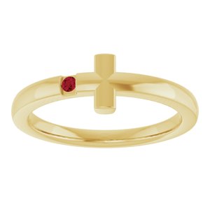 14K Yellow Gold Natural Ruby Youth Sideways Cross Ring