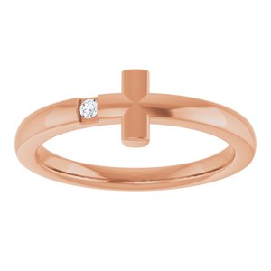 14K Rose Gold Natural White Sapphire Youth Sideways Cross Ring