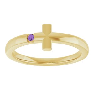 14K Yellow Gold Natural Amethyst Youth Sideways Cross Ring