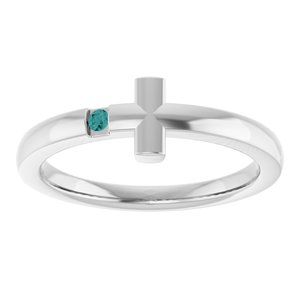 Sterling Silver Youth Imitation Alexandrite Sideways Cross Ring
