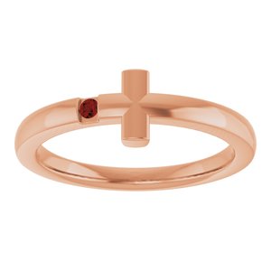 14K Rose Gold Natural Mozambique Garnet Youth Sideways Cross Ring