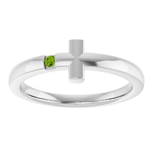 14K White Gold Natural Peridot Youth Sideways Cross Ring