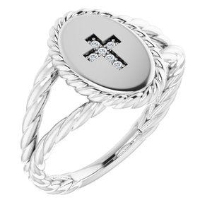 14K White Gold .02 CTW Natural Diamond Cross Ring