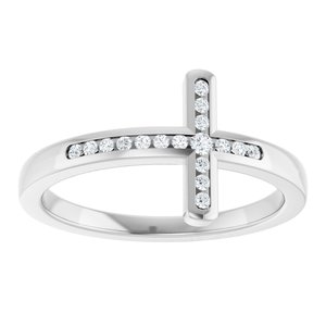14K White Gold 1/10 CTW Lab-Grown Diamond Sideways Cross Ring