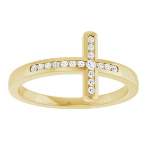 14K Yellow Gold 1/10 CTW Lab-Grown Diamond Sideways Cross Ring