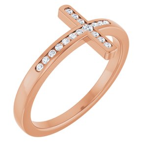 14K Rose Gold .08 CTW Natural Diamond Sideways Cross Ring