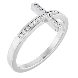 14K White Gold 1/10 CTW Lab-Grown Diamond Sideways Cross Ring